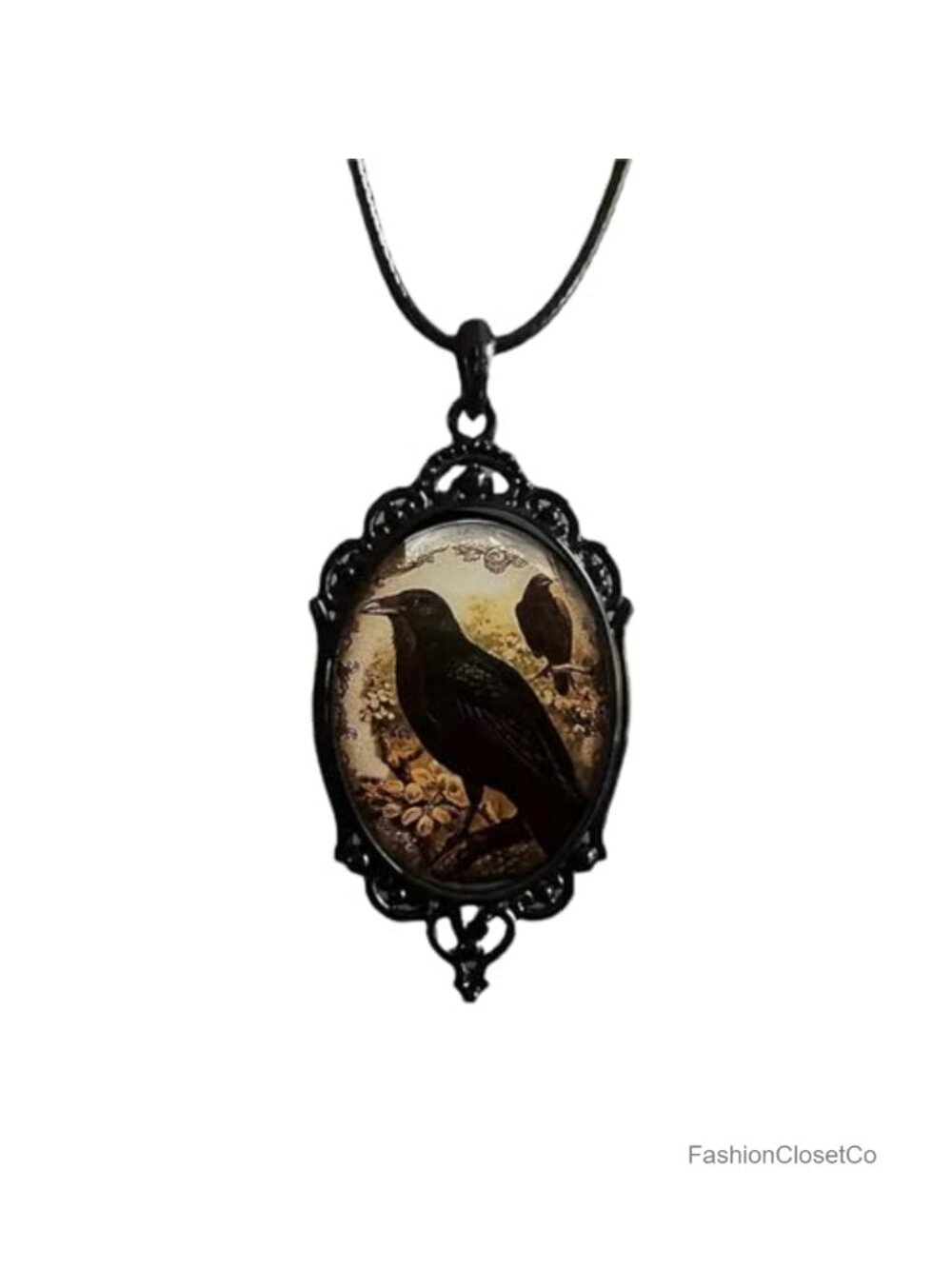 Gothic Witch Stained Glass Cameo Pendant Necklace with Leather Cord, Halloween